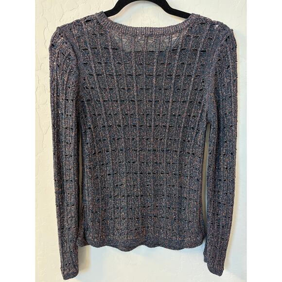 Anthropologie Pilcro Sz XS Blue Green‎ Gold Metallic Open Knit Viscose Sweater - Picture 9 of 9